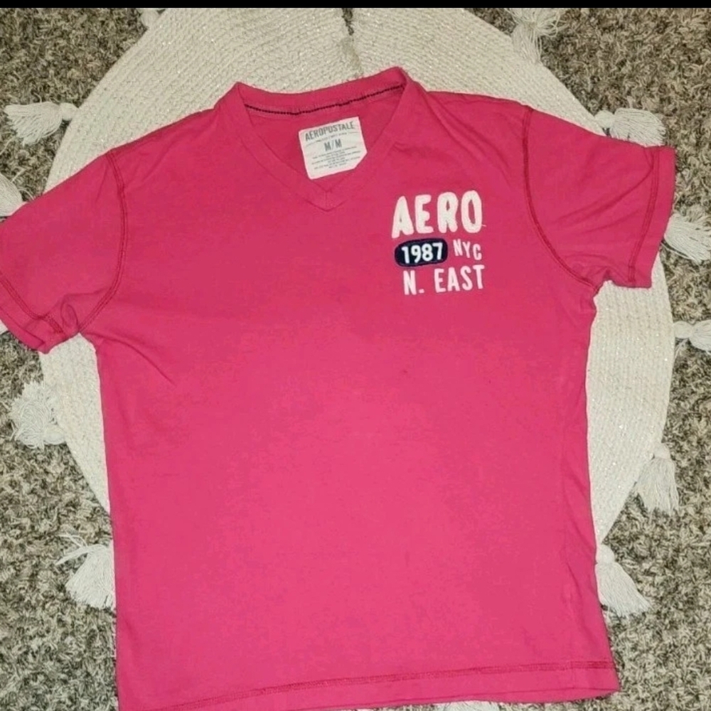 Aeropostale Men's Medium Aero 1987 Pink Short Sleeve Graphic T-Shirt M